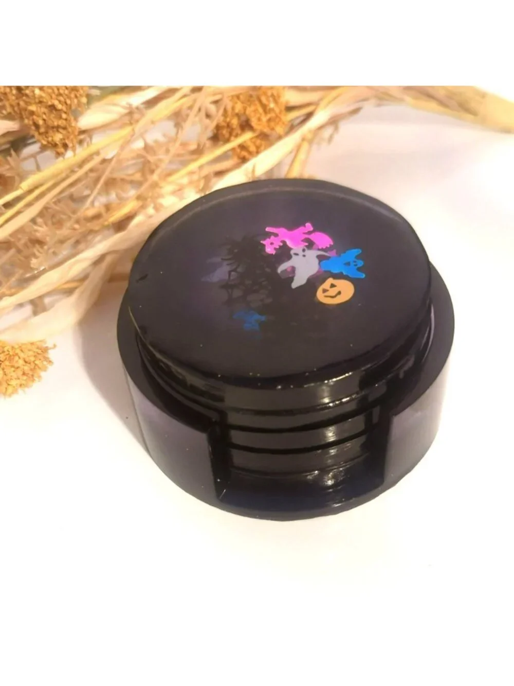 Handmade Resin Round Coaster Set With Holder Halloween-Themed Spooky Home Decor